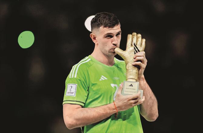 Argentina`s goalkeeper Martinez who stopped the penalty